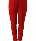 Women's Red Cotton Slub Solid Straight Trouser Pant