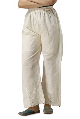 Women's off white Cotton Solid Straight Palazzo 1