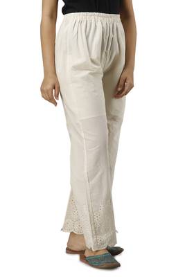 Women's off white Cotton Solid Straight Palazzo 2