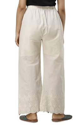 Women's off white Cotton Solid Straight Palazzo 3