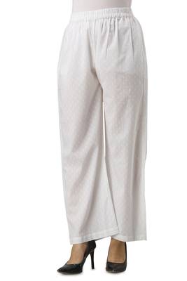 Women's White Butta Cotton Solid Straight Palazzo 1