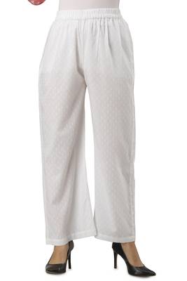 Women's White Butta Cotton Solid Straight Palazzo 2