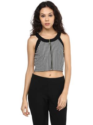 Black woven polyester crop-tops 1