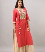 Women's Cotton Slub Bandhej Printed Straight Maroon Kurta Palazzo Set