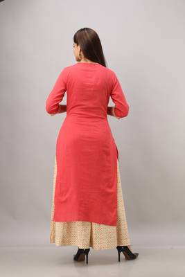 Women's Cotton Slub Bandhej Printed Straight Maroon Kurta Palazzo Set 3