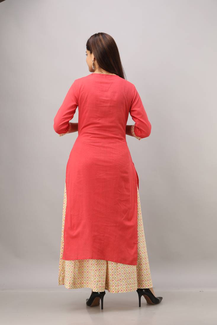 Women's Cotton Slub Bandhej Printed Straight Maroon Kurta Palazzo Set