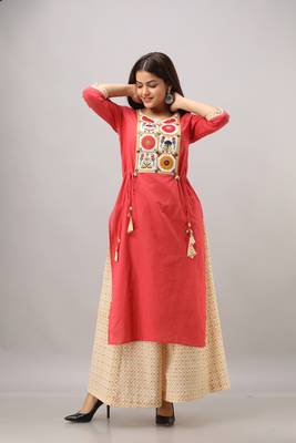 Women's Cotton Slub Bandhej Printed Straight Maroon Kurta Palazzo Set 5