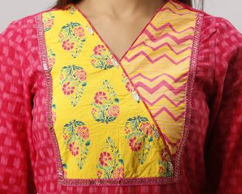 Women's Cotton Flex Ikat Printed Straight Fuschia Pink Kurta Pant set 3