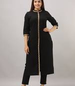 Women's Cotton Flex Embroidered Straight Black Kurta Pant set