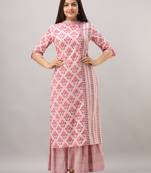Women's Cotton Ikat Printed Straight Pink Kurta Sharara Set