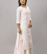 Women's Cotton Floral Printed Straight White Kurta Skirt Set