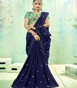 Navy Blue Embroidered Fancy Fabric Saree With Blouse