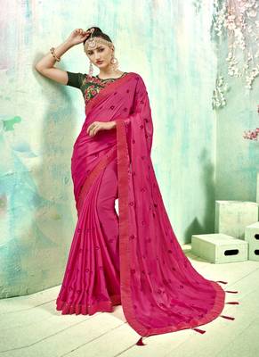 Pink Embroidered Fancy Fabric Saree With Blouse 1