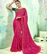 Pink Embroidered Fancy Fabric Saree With Blouse