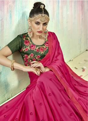 Pink Embroidered Fancy Fabric Saree With Blouse 2