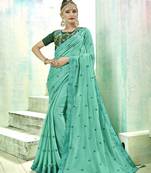 Turquoise Embroidered Fancy Fabric Saree With Blouse