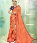 Peach Embroidered Fancy Fabric Saree With Blouse