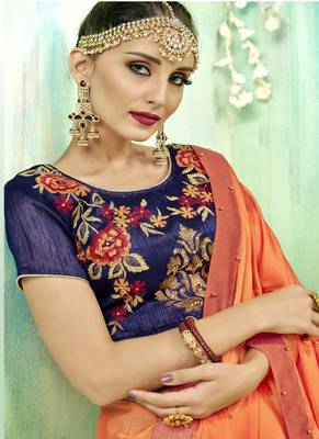Peach Embroidered Fancy Fabric Saree With Blouse 2