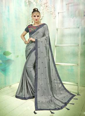 Grey Embroidered Fancy Fabric Saree With Blouse 1
