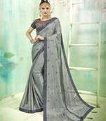 Grey Embroidered Fancy Fabric Saree With Blouse