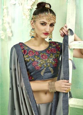 Grey Embroidered Fancy Fabric Saree With Blouse 2