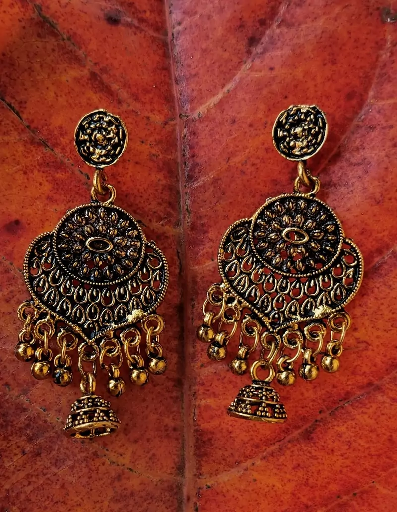 Gold Oxidised Earrings