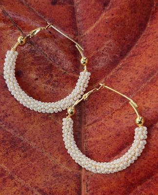 White Beaded Hoop Earrings 1