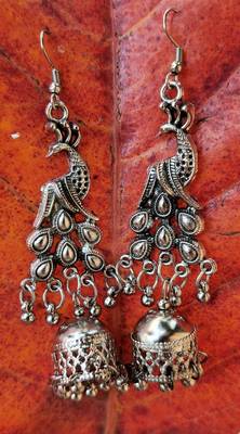 Silver Oxidized Peacock Earrings 1