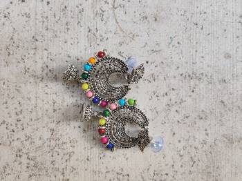 Silver Oxidized Multicolour Beaded Earrings 1