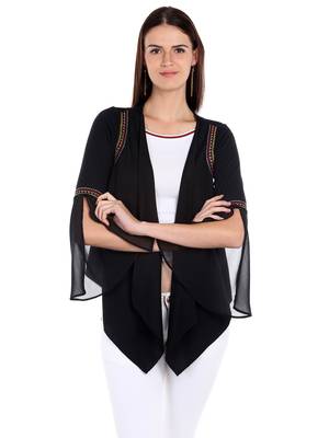 Black printed polyester crop-tops 1