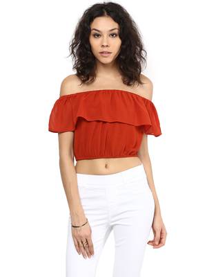 Orange printed polyester crop-tops 1