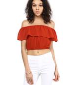 Orange printed polyester crop-tops