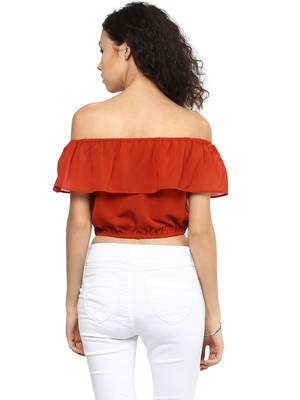 Orange printed polyester crop-tops 2