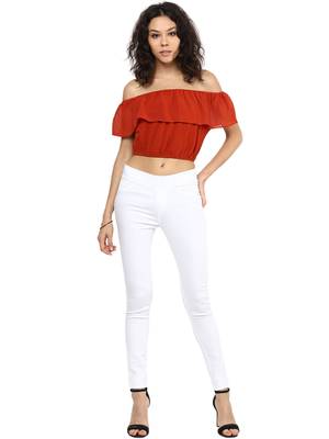 Orange printed polyester crop-tops 3