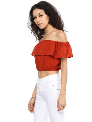 Orange printed polyester crop-tops 4