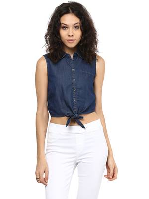 Blue printed viscose rayon crop-tops 1