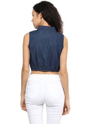 Blue printed viscose rayon crop-tops 2