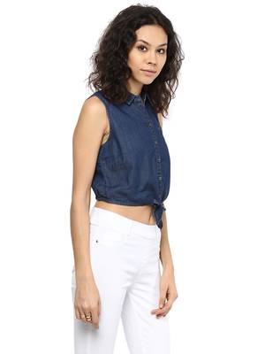 Blue printed viscose rayon crop-tops 3