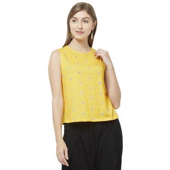 Yellow printed polyester crop-tops 1