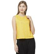 Yellow printed polyester crop-tops