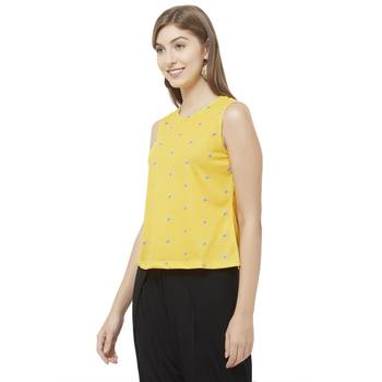Yellow printed polyester crop-tops 3
