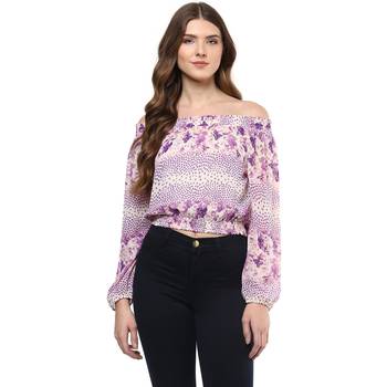 Purple printed polyester crop-tops 1