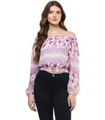 Purple printed polyester crop-tops