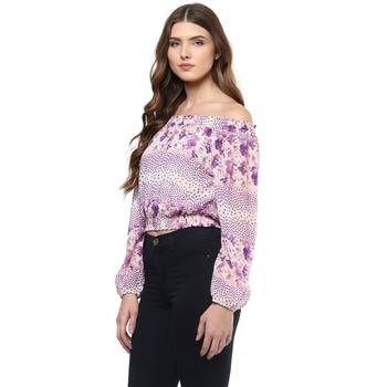 Purple printed polyester crop-tops 2