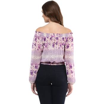 Purple printed polyester crop-tops 3