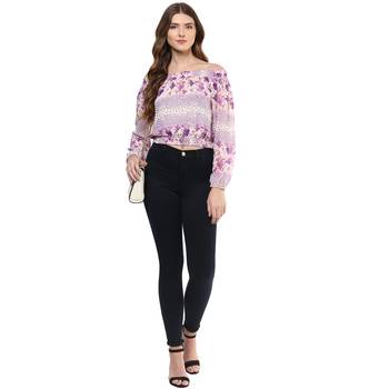 Purple printed polyester crop-tops 4