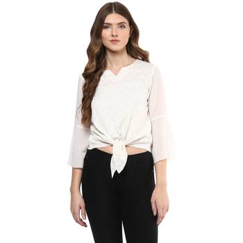 Cream printed polyester crop-tops 1