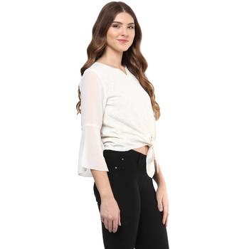 Cream printed polyester crop-tops 2