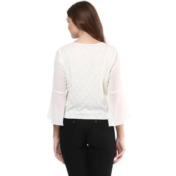Cream printed polyester crop-tops 4