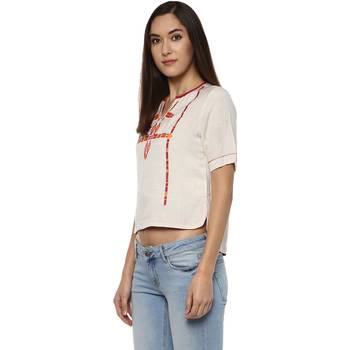 Off white printed viscose rayon crop-tops 3